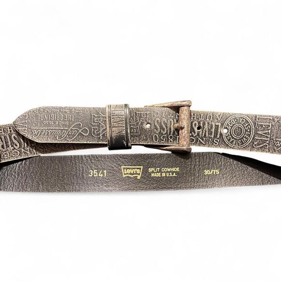 Levi's Mens Logo Stagecoach Leather Belt Black Gray 30 75 Made In USA - Picture 3 of 4
